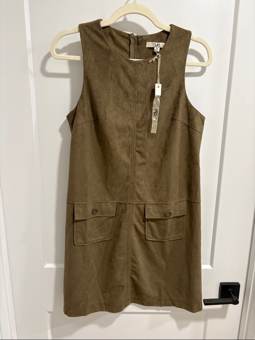 Ya Los Angeles Olive Suede-Effect Sleeveless Pocket Mini Dress
